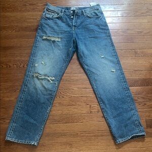 Free People Blue Distressed Boyfriend Jeans